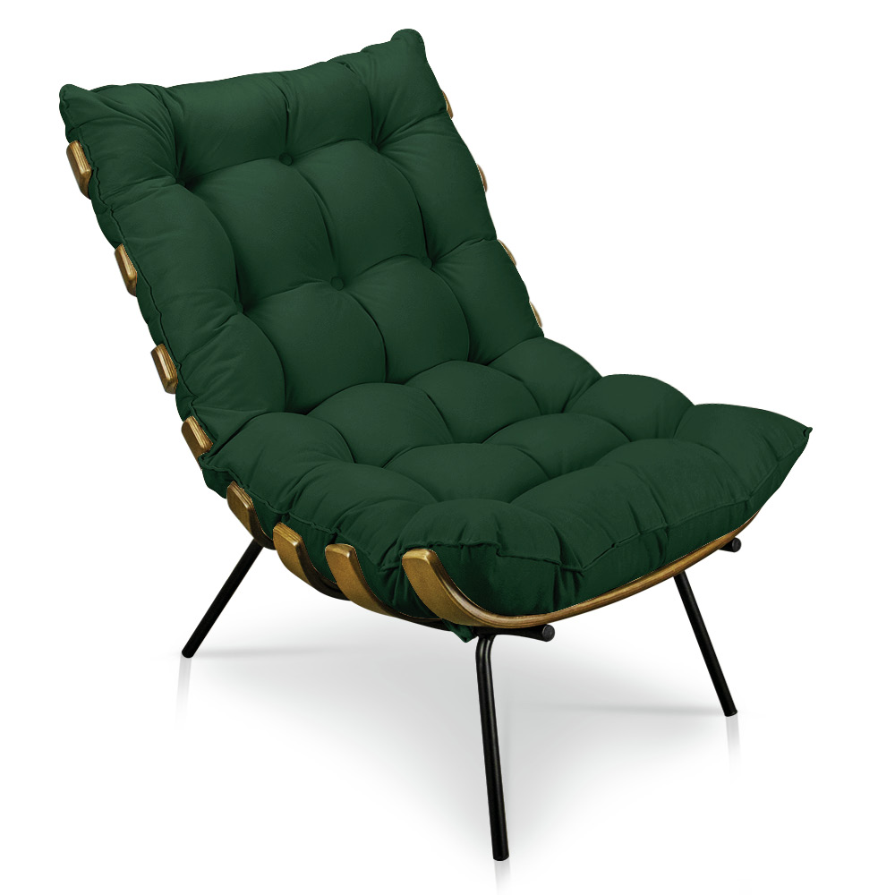 Kit Poltrona e Puff Costela Suede Verde Base Metálica - Pallazio