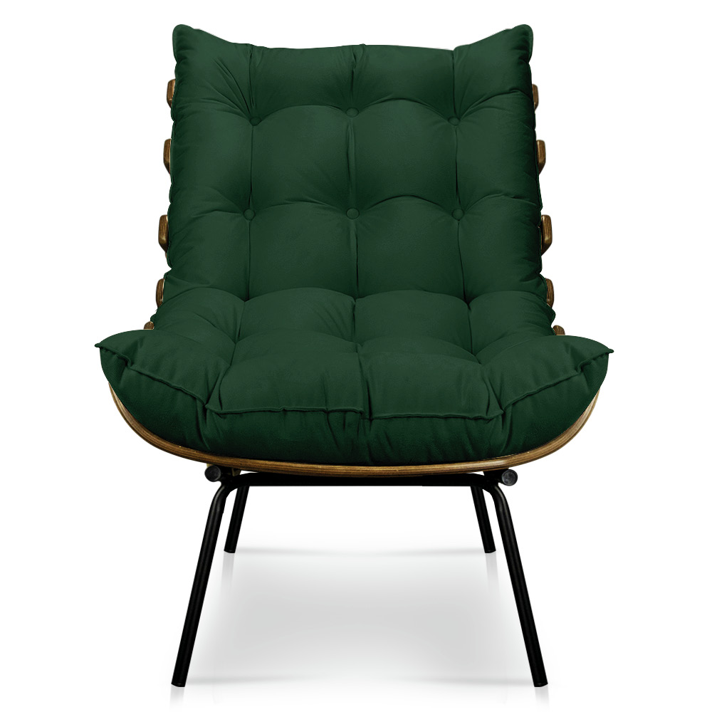 Kit Poltrona e Puff Costela Suede Verde Base Metálica - Pallazio