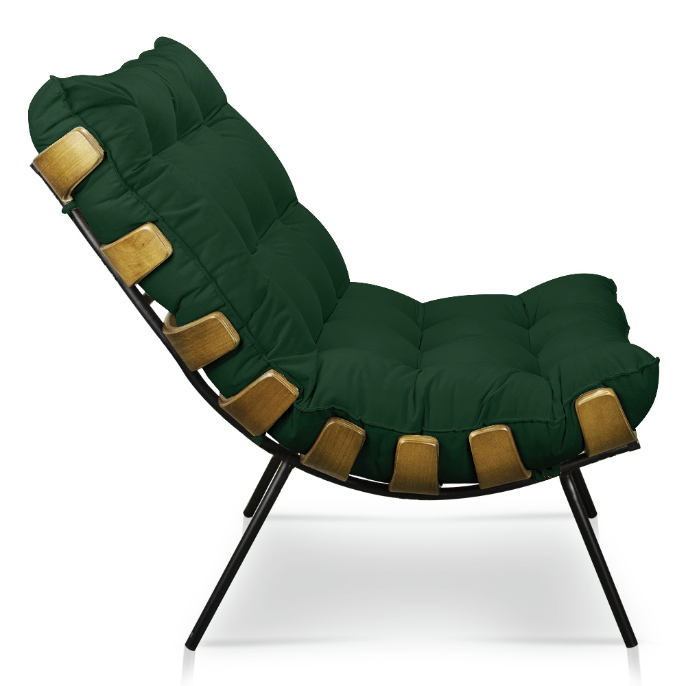Kit Poltrona e Puff Costela Suede Verde Base Metálica - Pallazio
