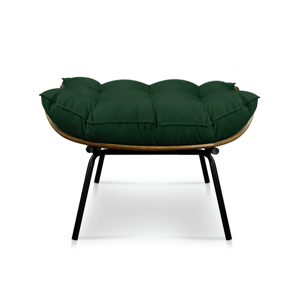 Kit Poltrona e Puff Costela Suede Verde Base Metálica - Pallazio