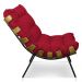 Kit Poltrona e Puff Costela Suede Vermelho Base Metálica - Pallazio