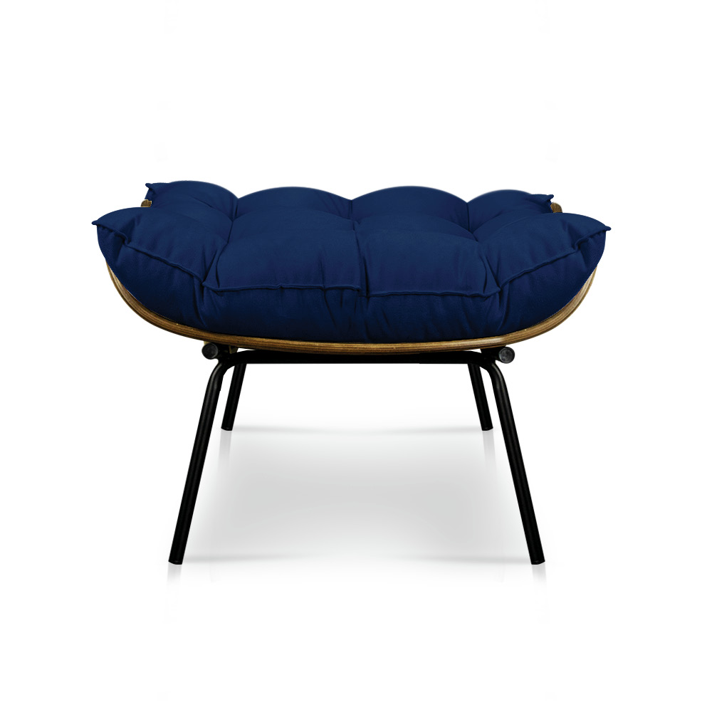 Kit Poltrona e Puff Costela Veludo Azul Marinho Base Metálica - Pallazio