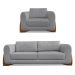 Kit Poltrona e Sofá Living 2 Lugares 1,60m Lottus Linho Grafite Pés Castanho - Pallazio