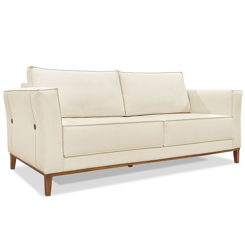 Kit Poltrona e Sofá Living 2 Lugares 1,70m Vega Linho Natural Pés Castanho - Pallazio