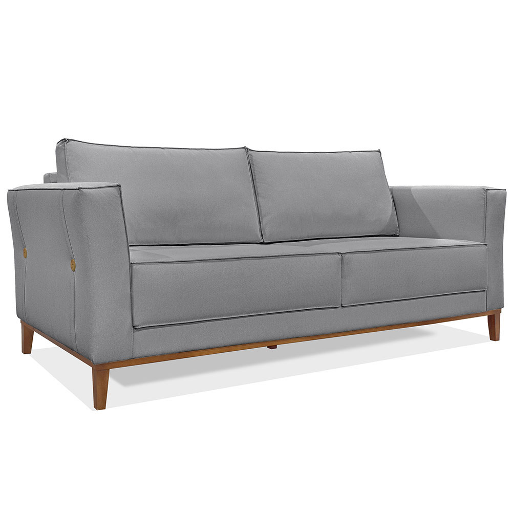 Kit Poltrona e Sofá Living 2 Lugares 1,90m Vega Linho Grafite Pés Castanho - Pallazio