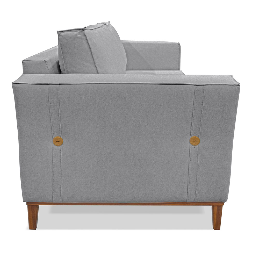 Kit Poltrona e Sofá Living 2 Lugares 1,90m Vega Linho Grafite Pés Castanho - Pallazio