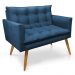 Namoradeira 2 Lugares Olivia Suede Azul Marinho Pés Palito Castanho - Pallazio
