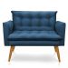 Namoradeira 2 Lugares Olivia Suede Azul Marinho Pés Palito Castanho - Pallazio