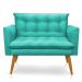 Namoradeira 2 Lugares Olivia Suede Azul Turquesa Pés Palito Castanho - Pallazio