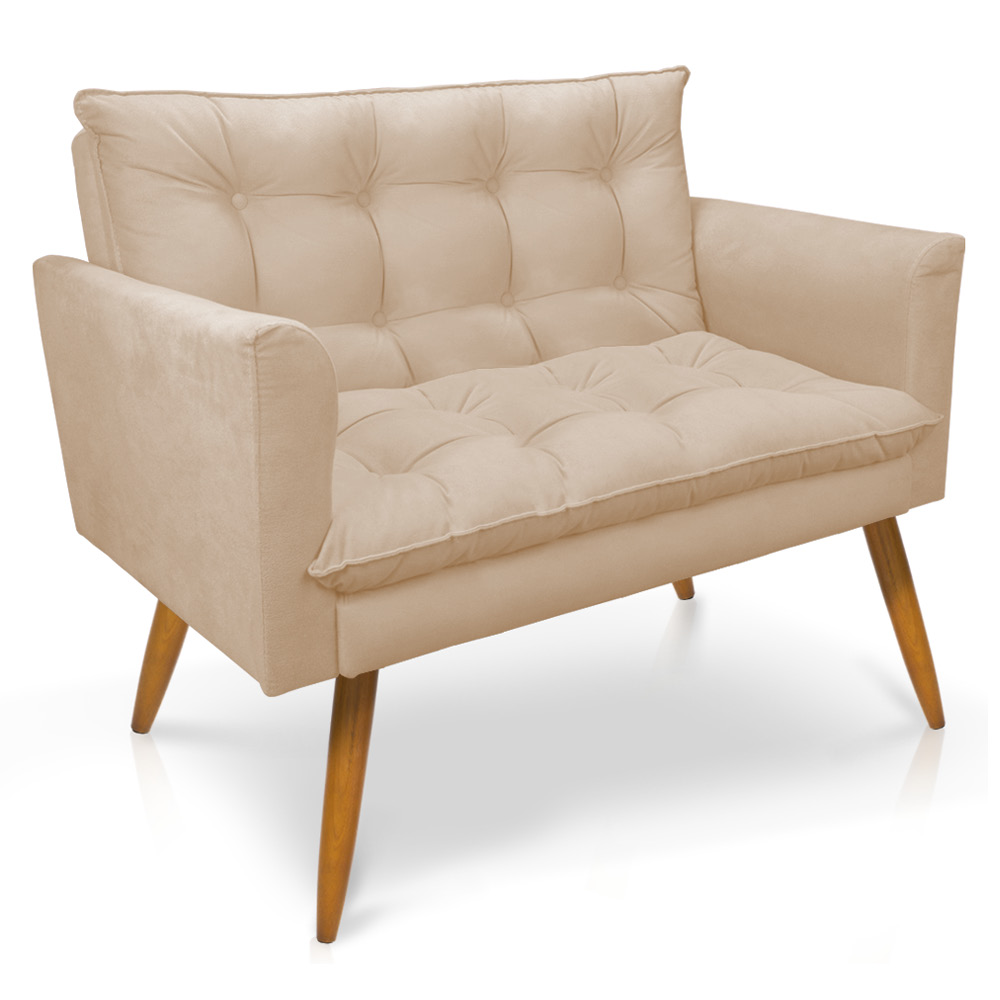 Namoradeira 2 Lugares Olivia Suede Bege Pés Palito Castanho - Pallazio