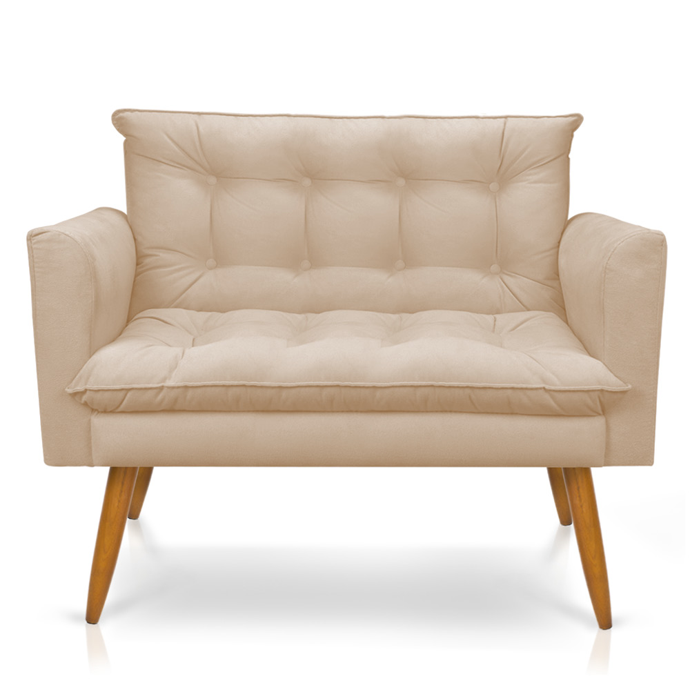 Namoradeira 2 Lugares Olivia Suede Bege Pés Palito Castanho - Pallazio