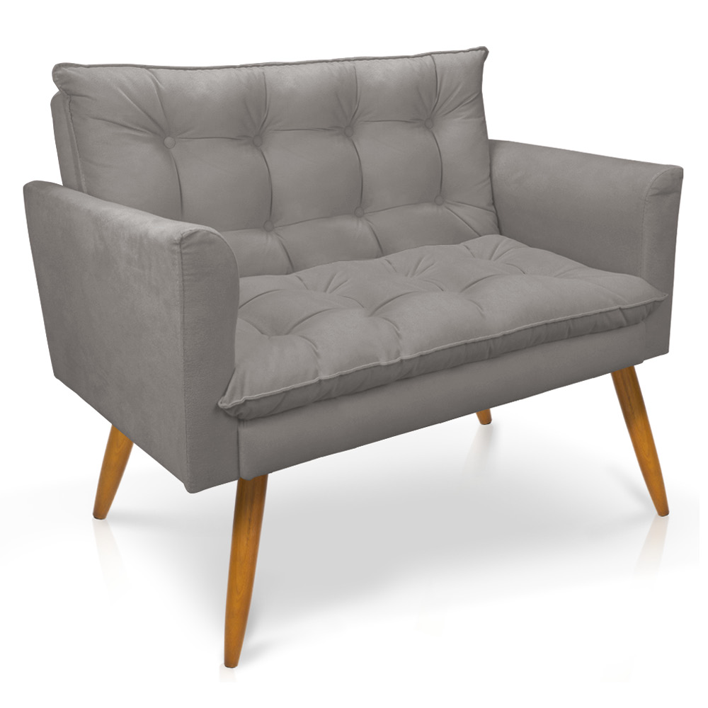Namoradeira 2 Lugares Olivia Suede Grafite Pés Palito Castanho - Pallazio