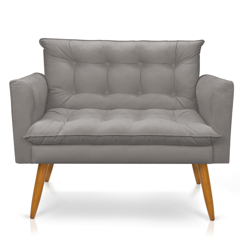 Namoradeira 2 Lugares Olivia Suede Grafite Pés Palito Castanho - Pallazio