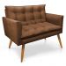 Namoradeira 2 Lugares Olivia Suede Marrom Pés Palito Castanho - Pallazio
