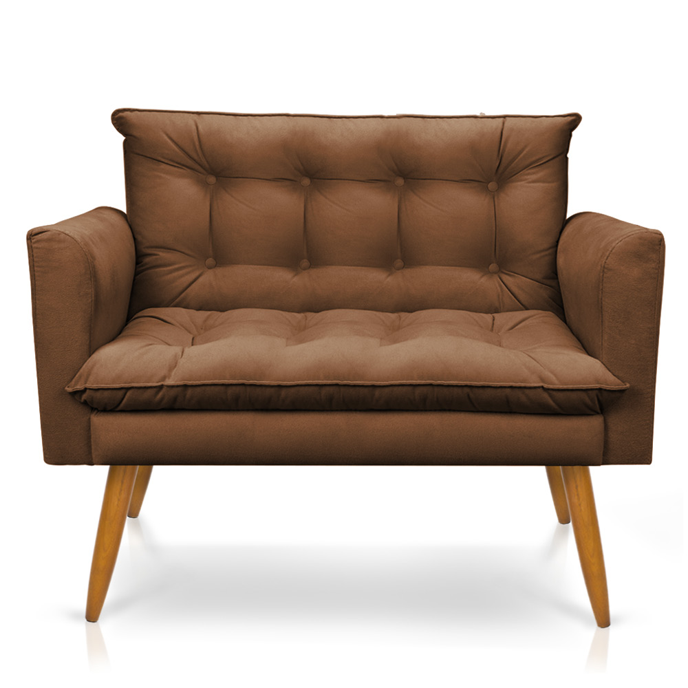Namoradeira 2 Lugares Olivia Suede Marrom Pés Palito Castanho - Pallazio