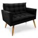 Namoradeira 2 Lugares Olivia Suede Preto Pés Palito Castanho - Pallazio