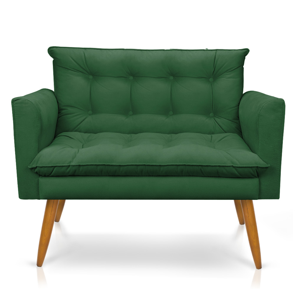 Namoradeira 2 Lugares Olivia Suede Verde Pés Palito Castanho - Pallazio