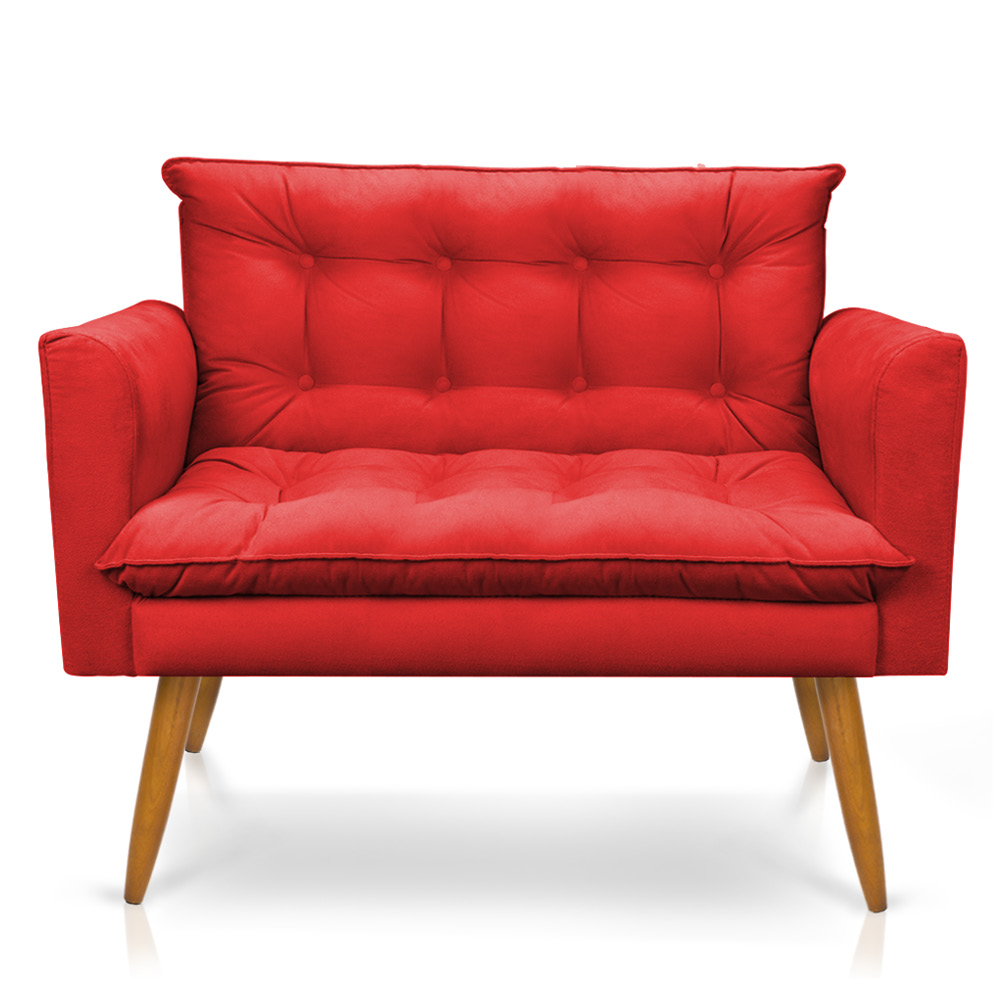 Namoradeira 2 Lugares Olivia Suede Vermelho Pés Palito Castanho - Pallazio