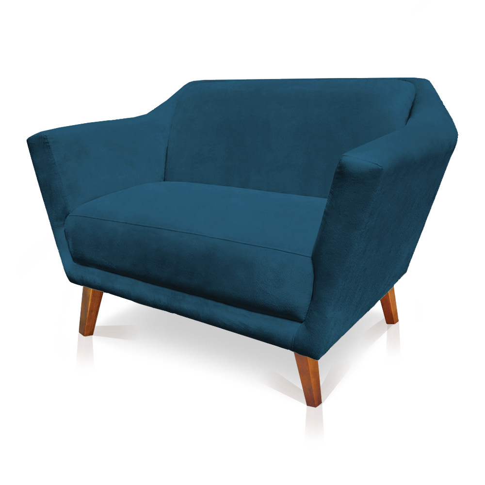 Namoradeira 2 Lugares Pérsia Suede Azul Marinho Pés Chanfrado Castanho - Pallazio