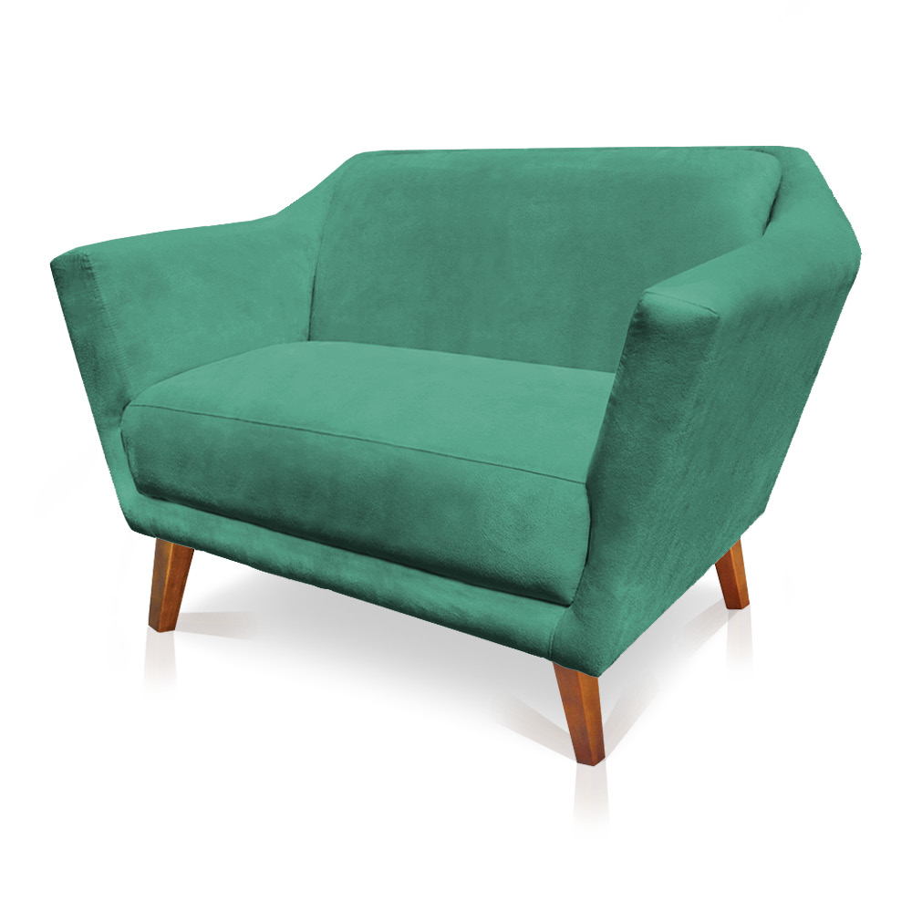 Namoradeira 2 Lugares Pérsia Suede Azul Turquesa Pés Chanfrado Castanho - Pallazio