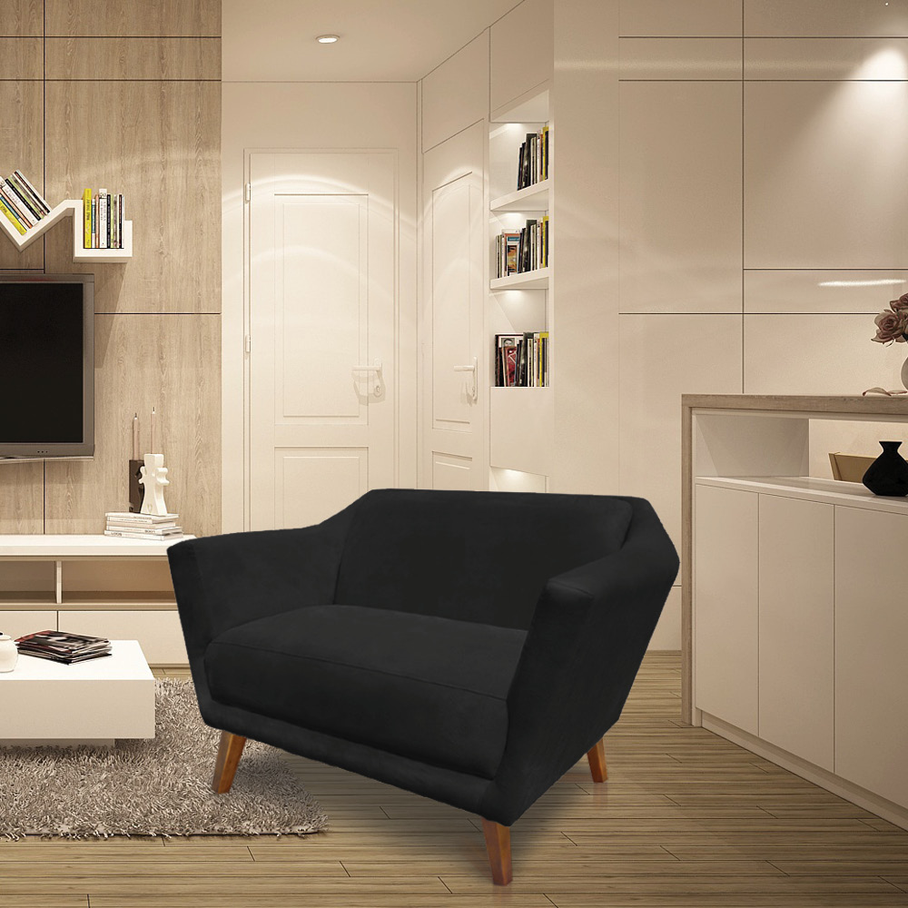 Namoradeira 2 Lugares Pérsia Suede Preto Pés Chanfrado Castanho - Pallazio