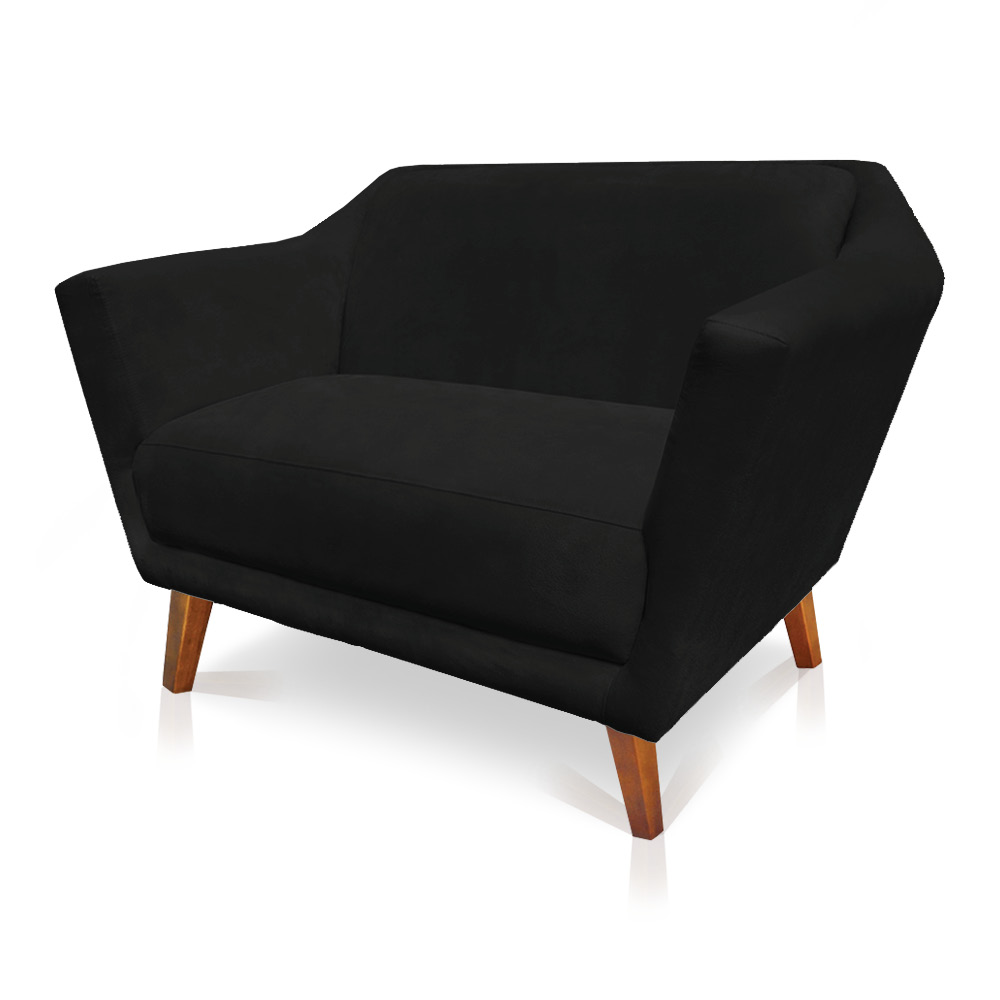 Namoradeira 2 Lugares Pérsia Suede Preto Pés Chanfrado Castanho - Pallazio