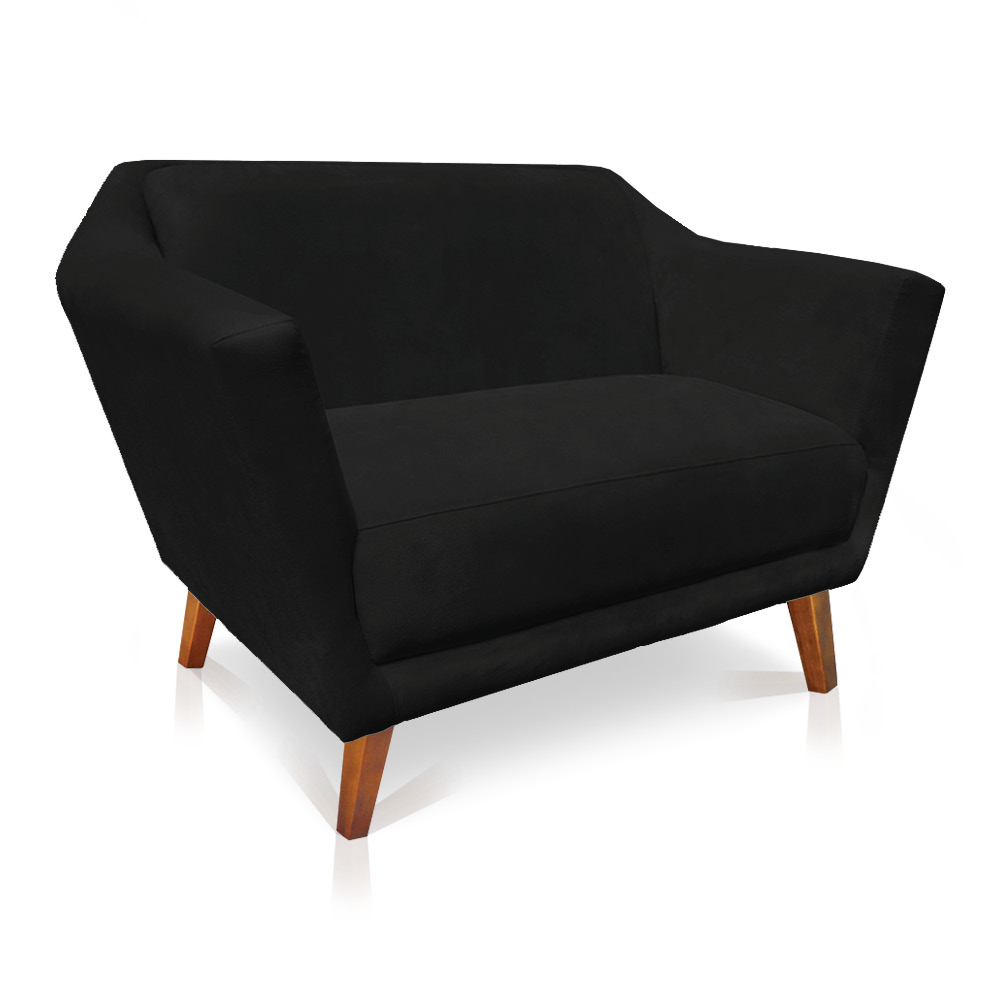 Namoradeira 2 Lugares Pérsia Suede Preto Pés Chanfrado Castanho - Pallazio
