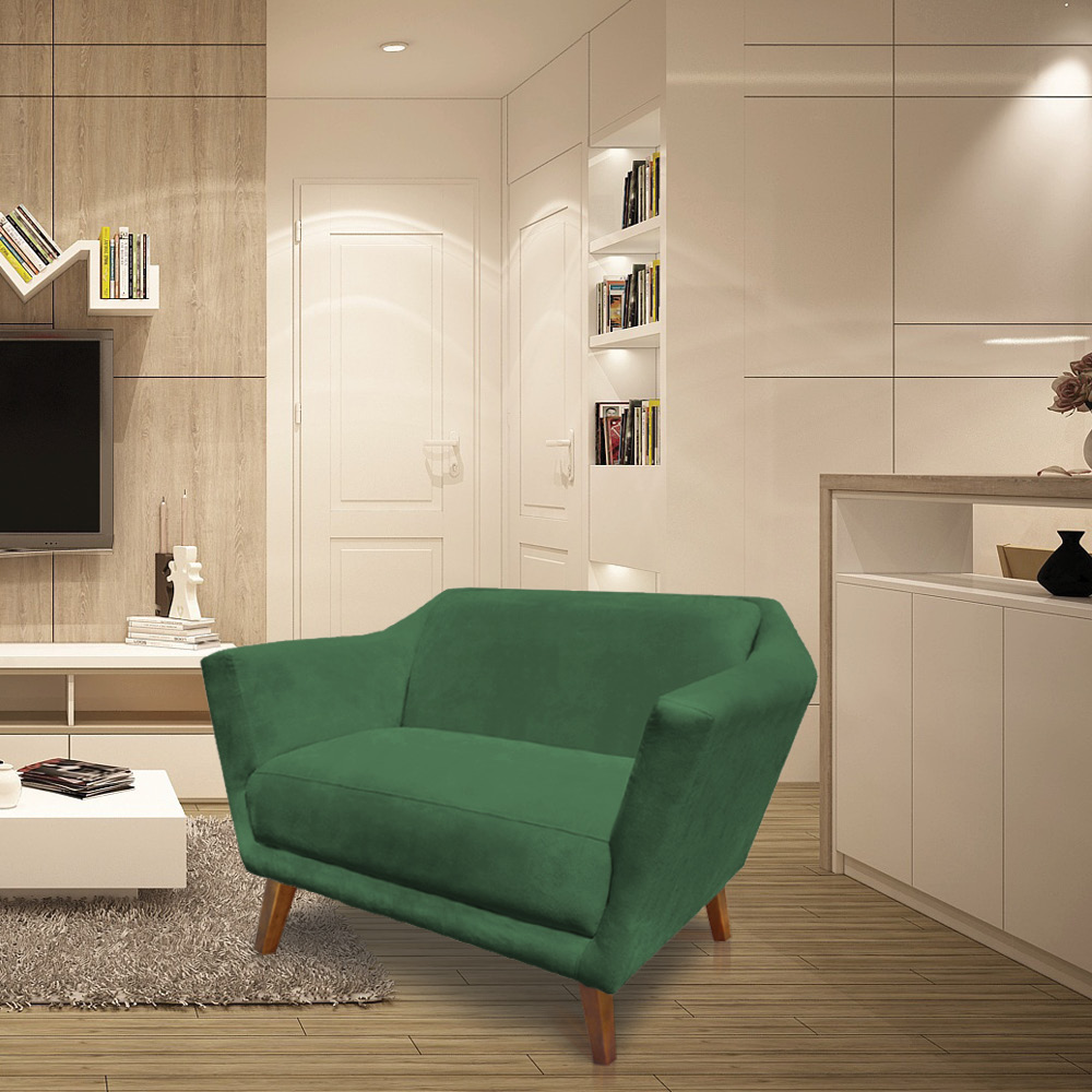 Namoradeira 2 Lugares Pérsia Suede Verde Pés Chanfrado Castanho - Pallazio