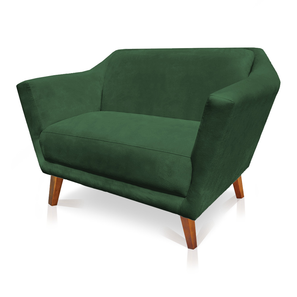 Namoradeira 2 Lugares Pérsia Suede Verde Pés Chanfrado Castanho - Pallazio