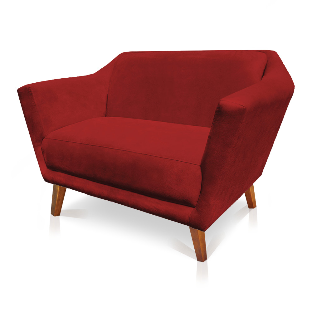 Namoradeira 2 Lugares Pérsia Suede Vermelho Pés Chanfrado Castanho - Pallazio
