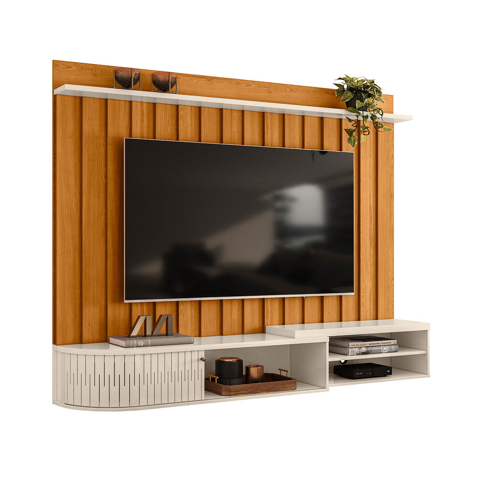 Painel para TV 75 Polegadas com Bancada Suspensa 206cm Monza Cinamomo/Off White - Pallazio