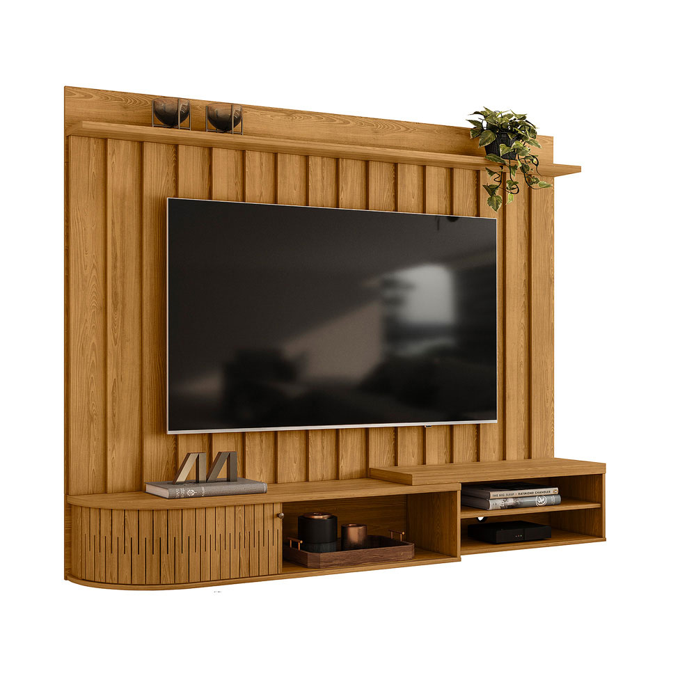 Painel para TV 75 Polegadas com Bancada Suspensa 206cm Monza Cumaru - Pallazio