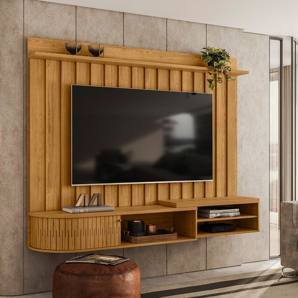 Painel para TV 75 Polegadas com Bancada Suspensa 206cm Monza Cumaru - Pallazio