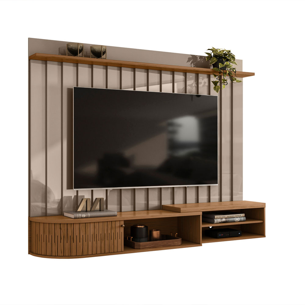 Painel para TV 75 Polegadas com Bancada Suspensa 206cm Monza Fendi/Naturale - Pallazio