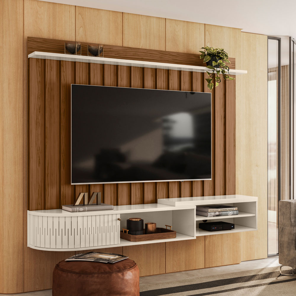 Painel para TV 75 Polegadas com Bancada Suspensa 206cm Monza Naturale/Off White - Pallazio