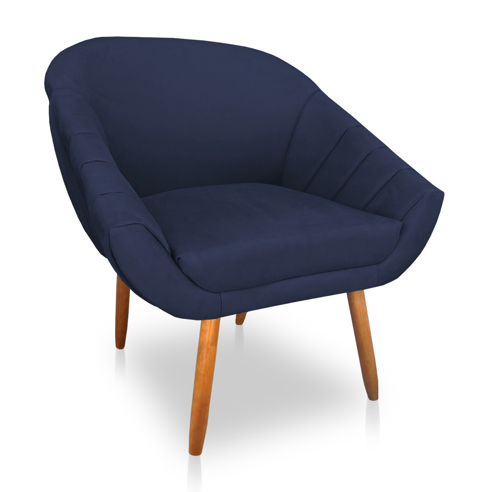 Poltrona Bianca Suede Azul Marinho Pés Palito Castanho - Pallazio