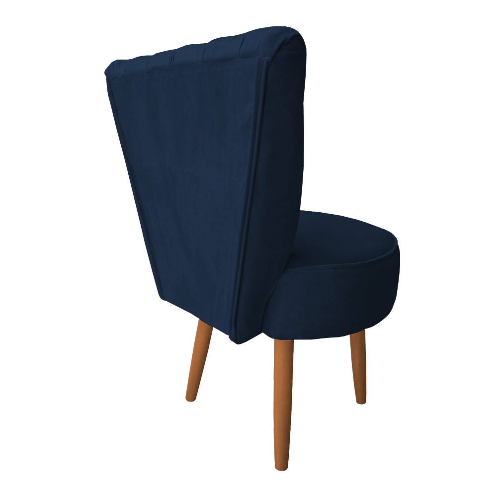 Poltrona Cadeira Decorativa Capitonê Elegância Veludo Azul Marinho Pés Palito Castanho - Pallazio