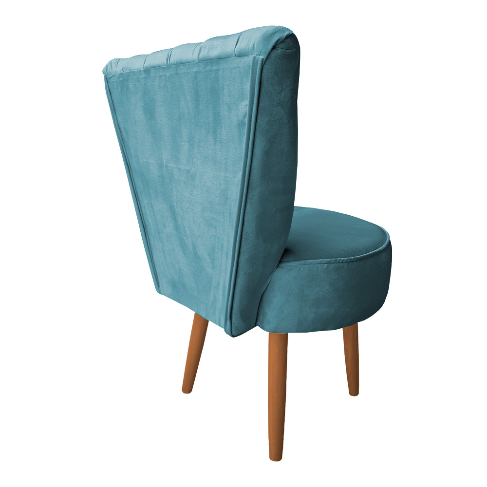 Poltrona Cadeira Decorativa Capitonê Elegância Veludo Azul Turquesa Pés Palito Castanho - Pallazio