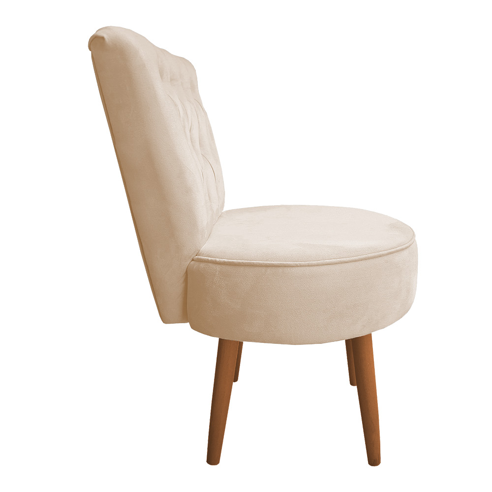 Poltrona Cadeira Decorativa Capitonê Elegância Veludo Bege Pés Palito Castanho - Pallazio