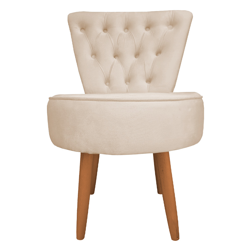 Poltrona Cadeira Decorativa Capitonê Elegância Veludo Bege Pés Palito Castanho - Pallazio