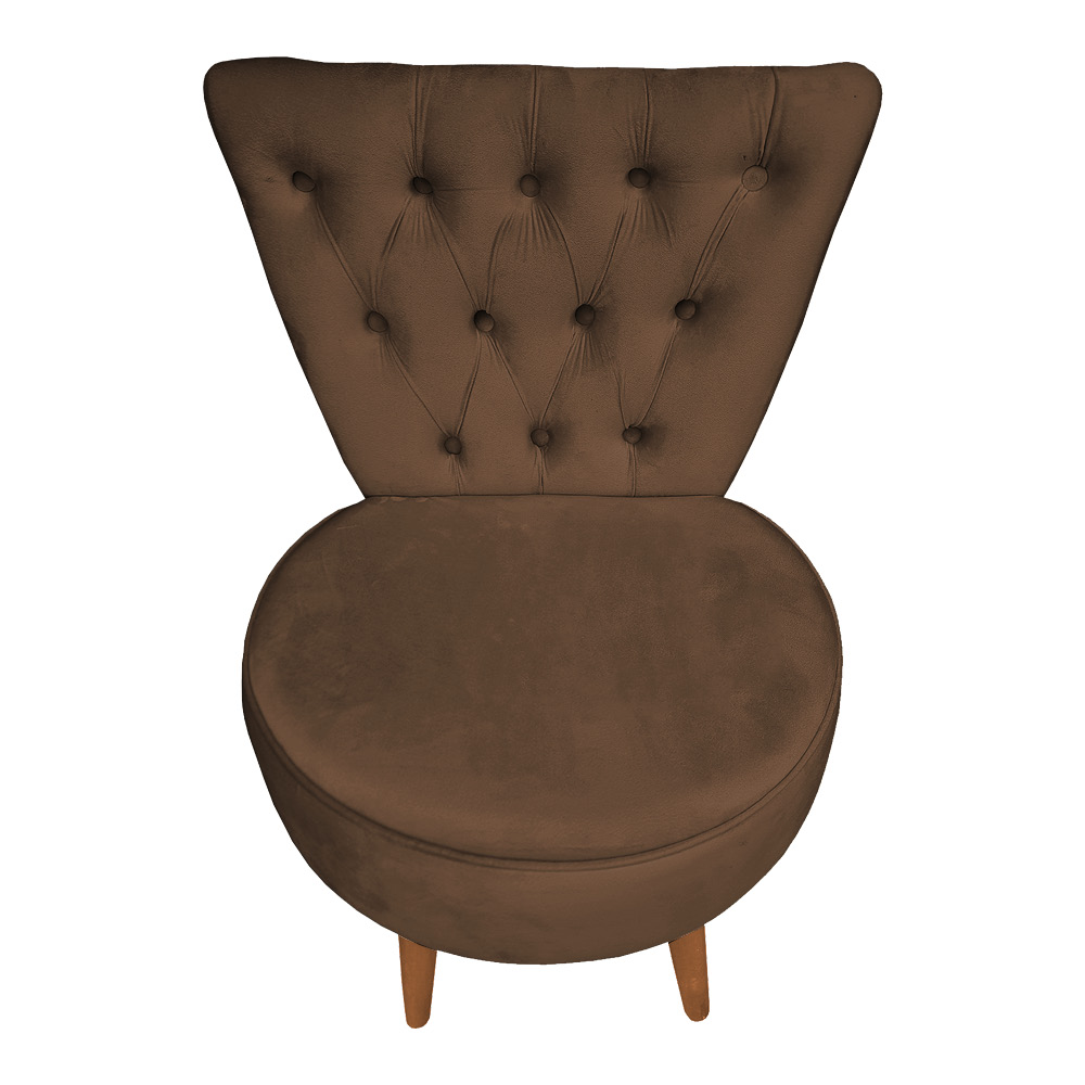 Poltrona Cadeira Decorativa Capitonê Elegância Veludo Marrom Pés Palito Castanho - Pallazio