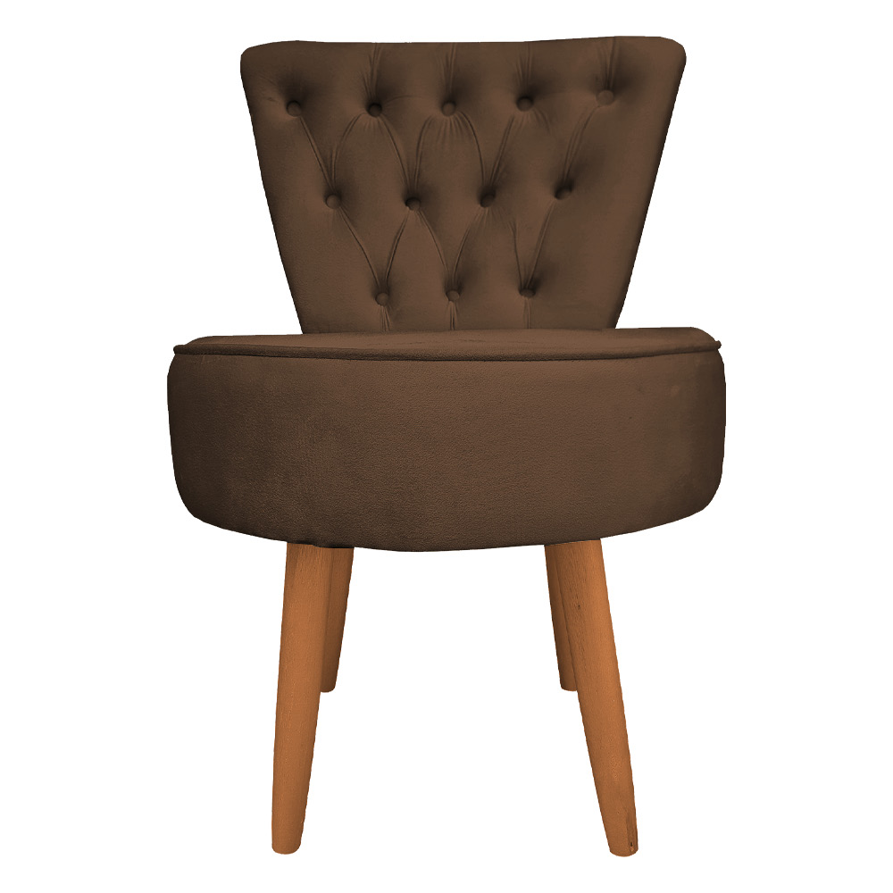 Poltrona Cadeira Decorativa Capitonê Elegância Veludo Marrom Pés Palito Castanho - Pallazio