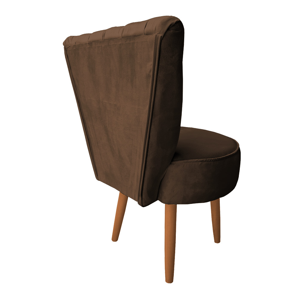 Poltrona Cadeira Decorativa Capitonê Elegância Veludo Marrom Pés Palito Castanho - Pallazio