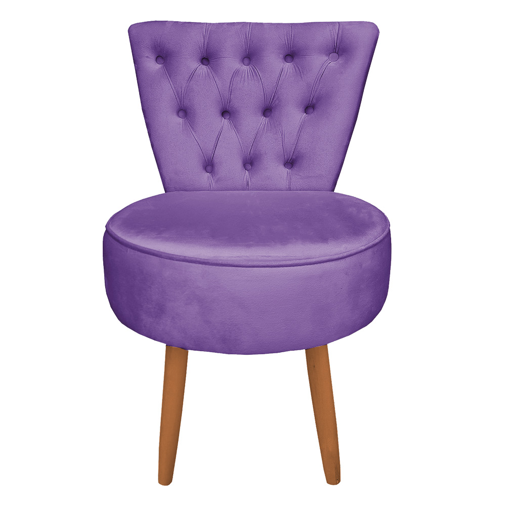 Poltrona Cadeira Decorativa Capitonê Elegância Veludo Roxo Pés Palito Castanho - Pallazio
