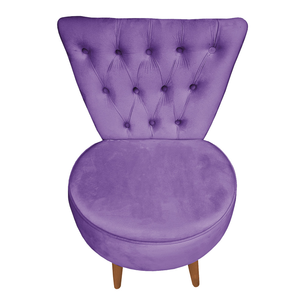 Poltrona Cadeira Decorativa Capitonê Elegância Veludo Roxo Pés Palito Castanho - Pallazio
