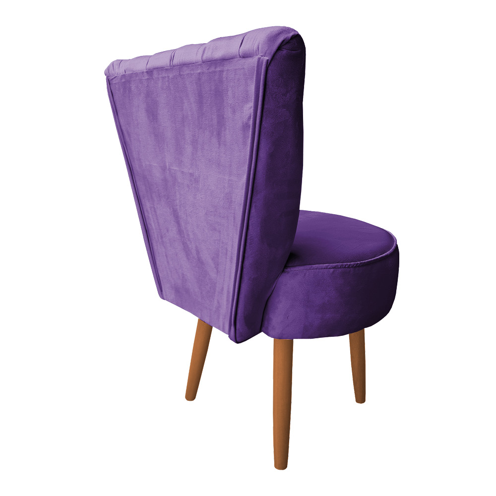 Poltrona Cadeira Decorativa Capitonê Elegância Veludo Roxo Pés Palito Castanho - Pallazio