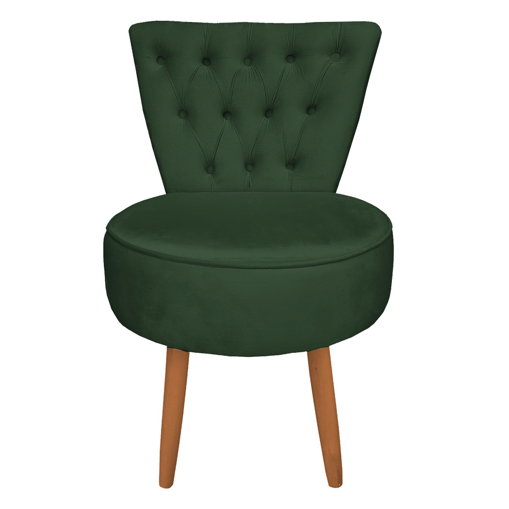 Poltrona Cadeira Decorativa Capitonê Elegância Veludo Verde Pés Palito Castanho - Pallazio