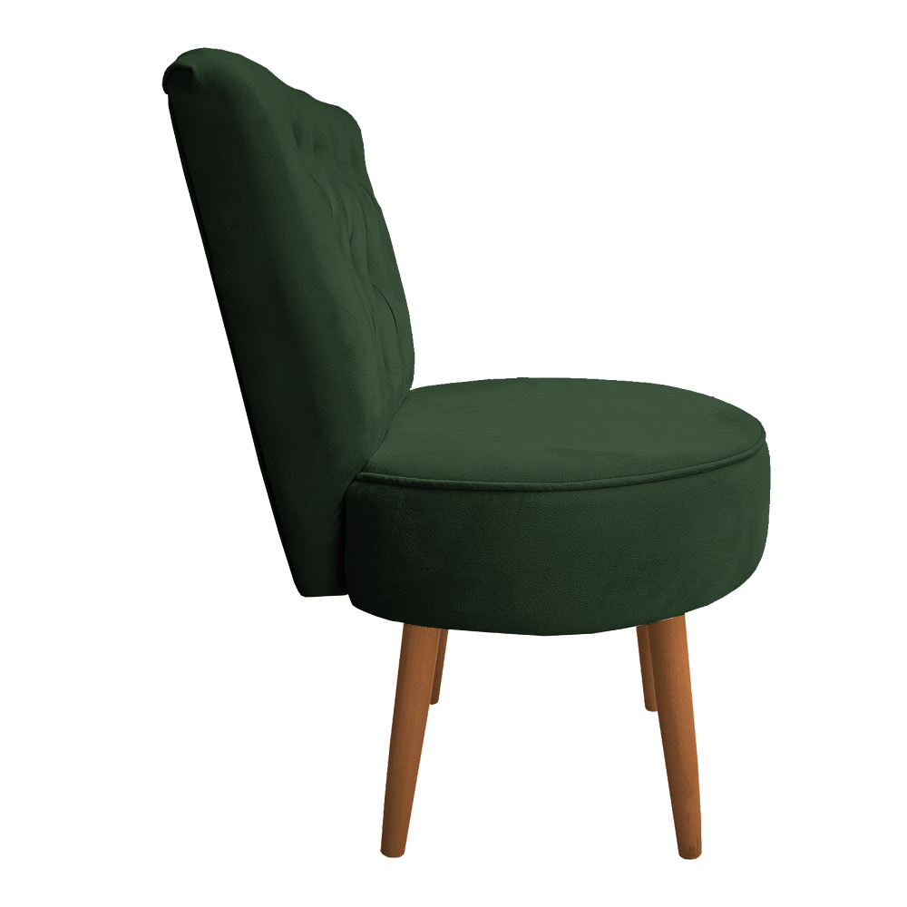 Poltrona Cadeira Decorativa Capitonê Elegância Veludo Verde Pés Palito Castanho - Pallazio