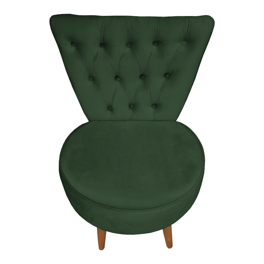 Poltrona Cadeira Decorativa Capitonê Elegância Veludo Verde Pés Palito Castanho - Pallazio