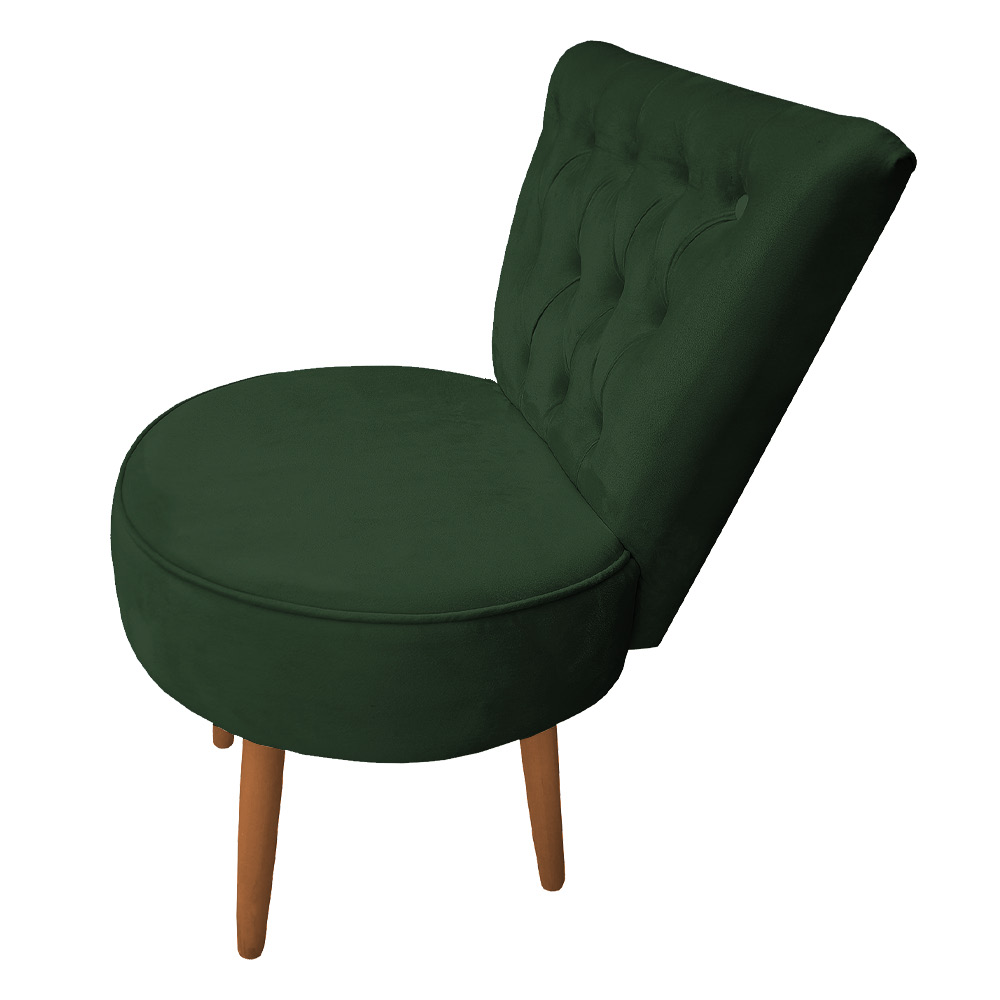 Poltrona Cadeira Decorativa Capitonê Elegância Veludo Verde Pés Palito Castanho - Pallazio